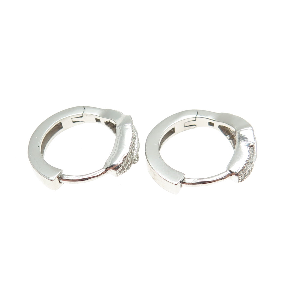 925 Sterling Silver Round-Cut C Z Diamond-Shape Hoop Earrings