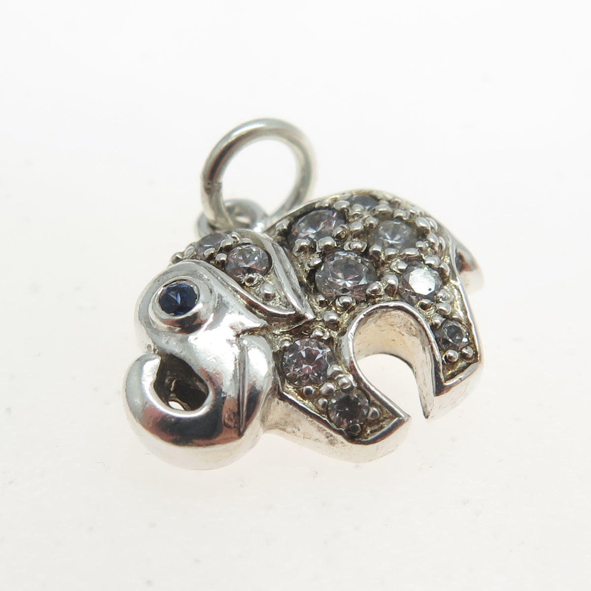 925 Sterling Silver Real Blue Sapphire Gemstone & C Z Elephant Charm Pendant