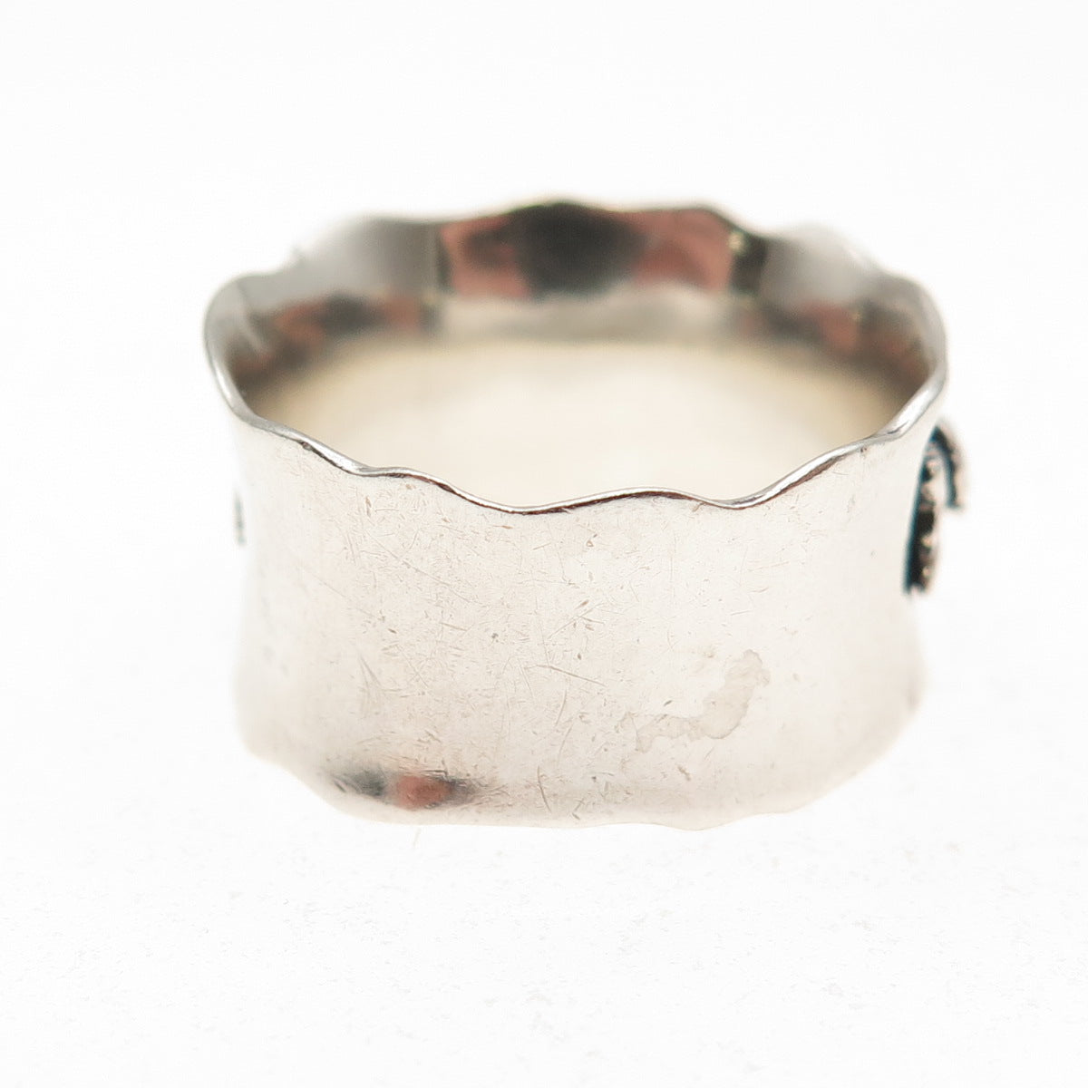 Regina Lane 925 Sterling Vintage Israel Rose Modernist Oxidized Ring Size 7.25