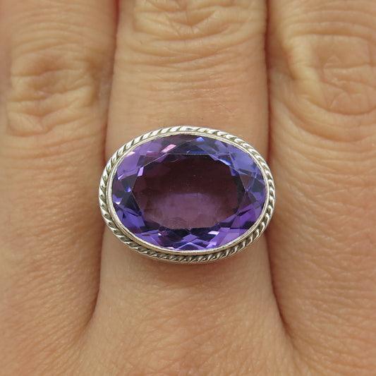 925 Sterling Silver Vintage Real Amethyst Gemstone Ring Size 7.25