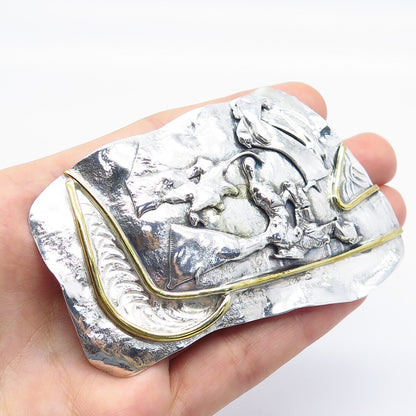925 Sterling Silver 2-Tone Vintage Modernist Pin Brooch / Pendant
