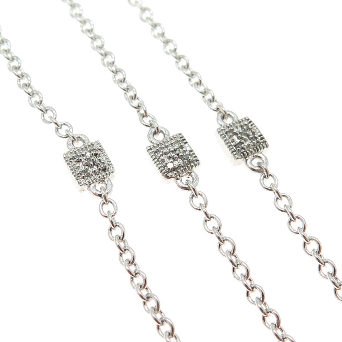 925 Sterling Silver Real Round-Cut Diamond By The Yard Cable Chain Necklace 36"