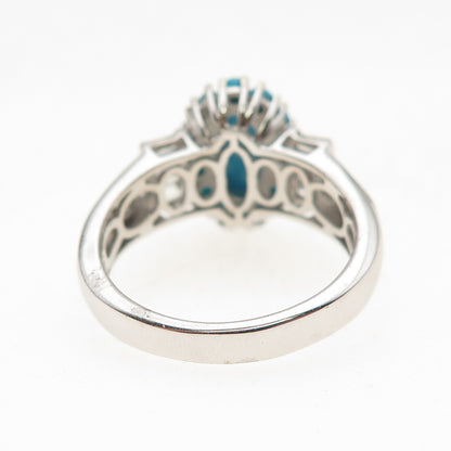 Chuck Clemency 925 Sterling Silver Real Turquoise & White Topaz Ring Size 8