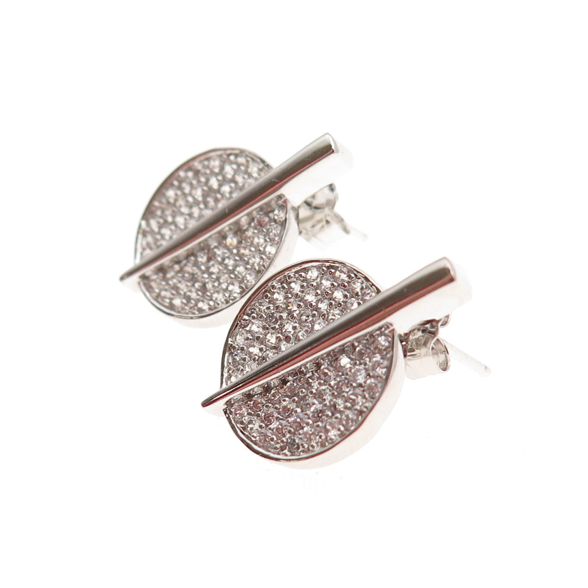 925 Sterling Silver Round-Cut C Z Modernist Disc Stud Earrings