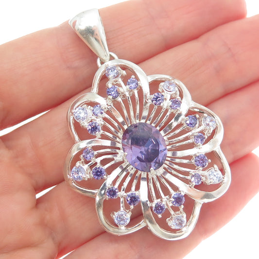 RIDER 950 Silver Vintage Real Amethyst Gemstone Floral Pendant