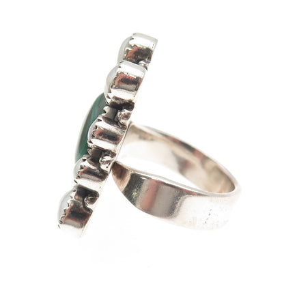 925 Sterling Silver Vintage Real Malachite & Pearl Statement Ring Size 9