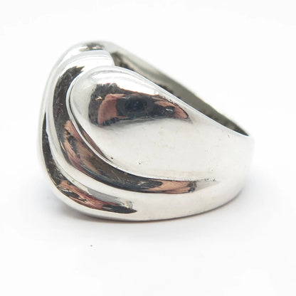 925 Sterling Silver Vintage Ribbed Wide Ring Size 7.25