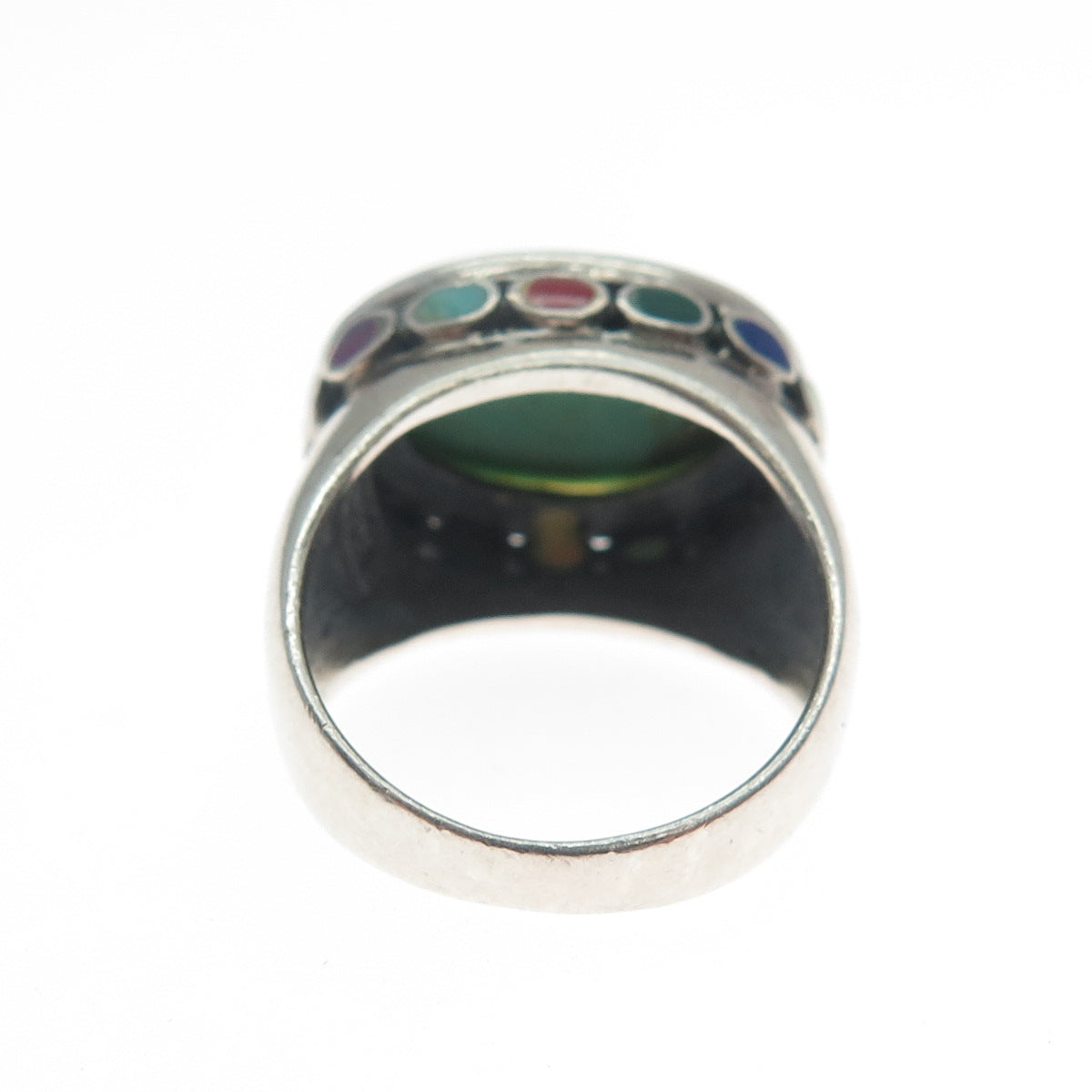 SIDNEY EVAN 925 Sterling Silver Vintage Real Turquoise Multi-Gem Ring Size 6.25