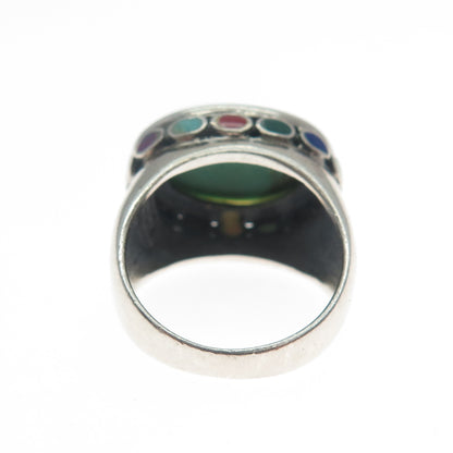 SIDNEY EVAN 925 Sterling Silver Vintage Real Turquoise Multi-Gem Ring Size 6.25