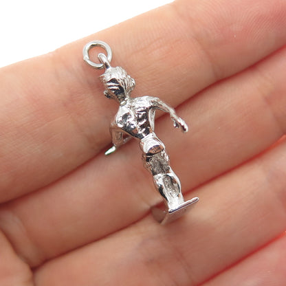 925 Sterling Silver Vintage Waterskier 3D Charm Pendant