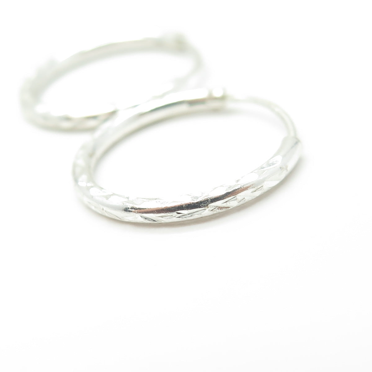 HAN 925 Sterling Silver Textured Hinged Hoop Earrings