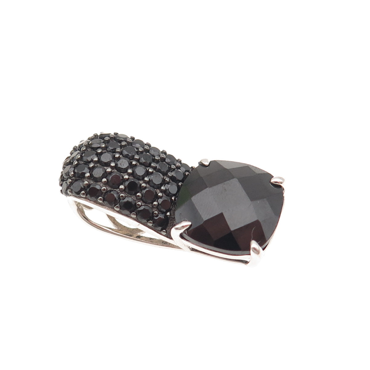 925 Sterling Silver Real Cushion & Round-Cut Black Spinel Slide Charm Pendant