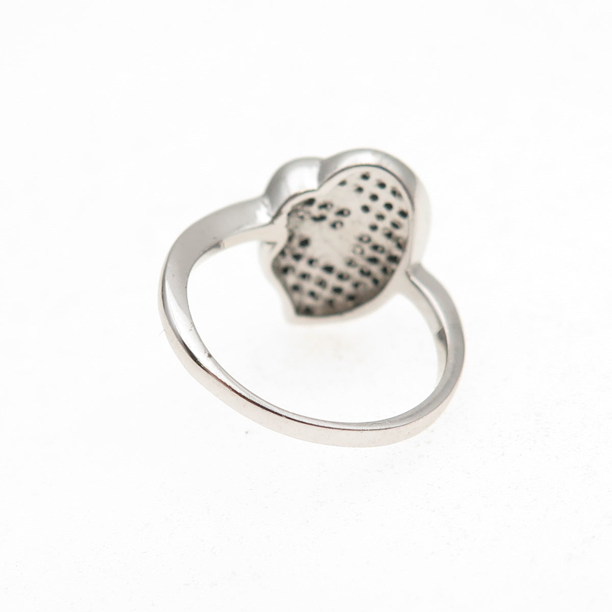 925 Sterling Silver Round-Cut Black C Z Double Heart Ring Size 5.5