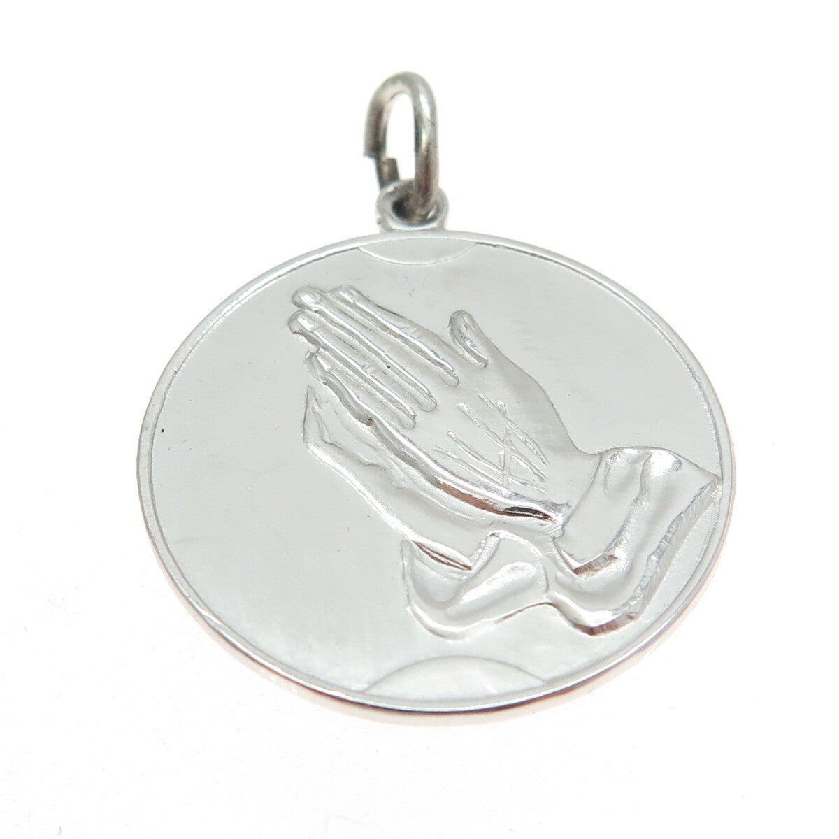 925 Sterling Silver Vintage Preyer Hands Religious Round Charm Pendant