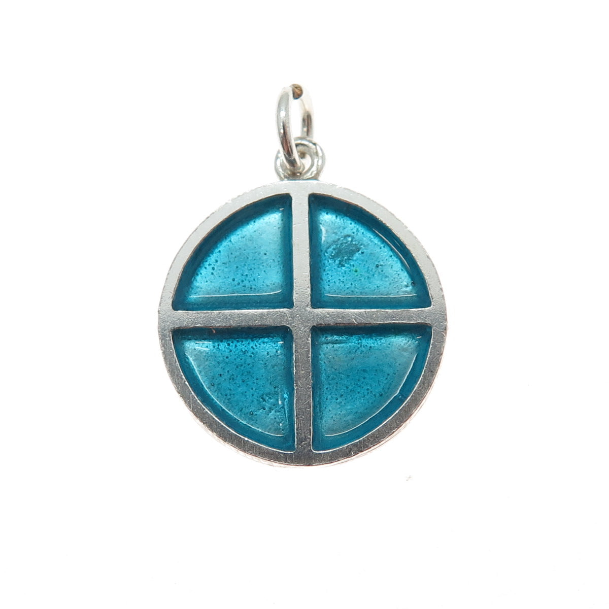 ZUMAN 925 Sterling Silver Vintage Israel Turquoise Enamel Cross Charm Pendant
