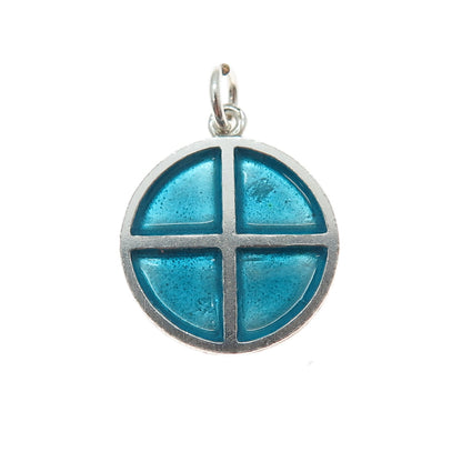 ZUMAN 925 Sterling Silver Vintage Israel Turquoise Enamel Cross Charm Pendant