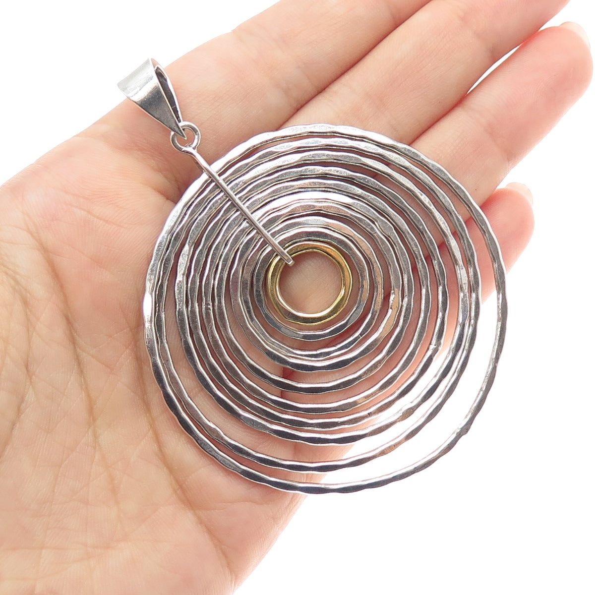 925 Sterling Silver 2-Tone Vintage CII Mexico Modernist Multi-Circle Pendant