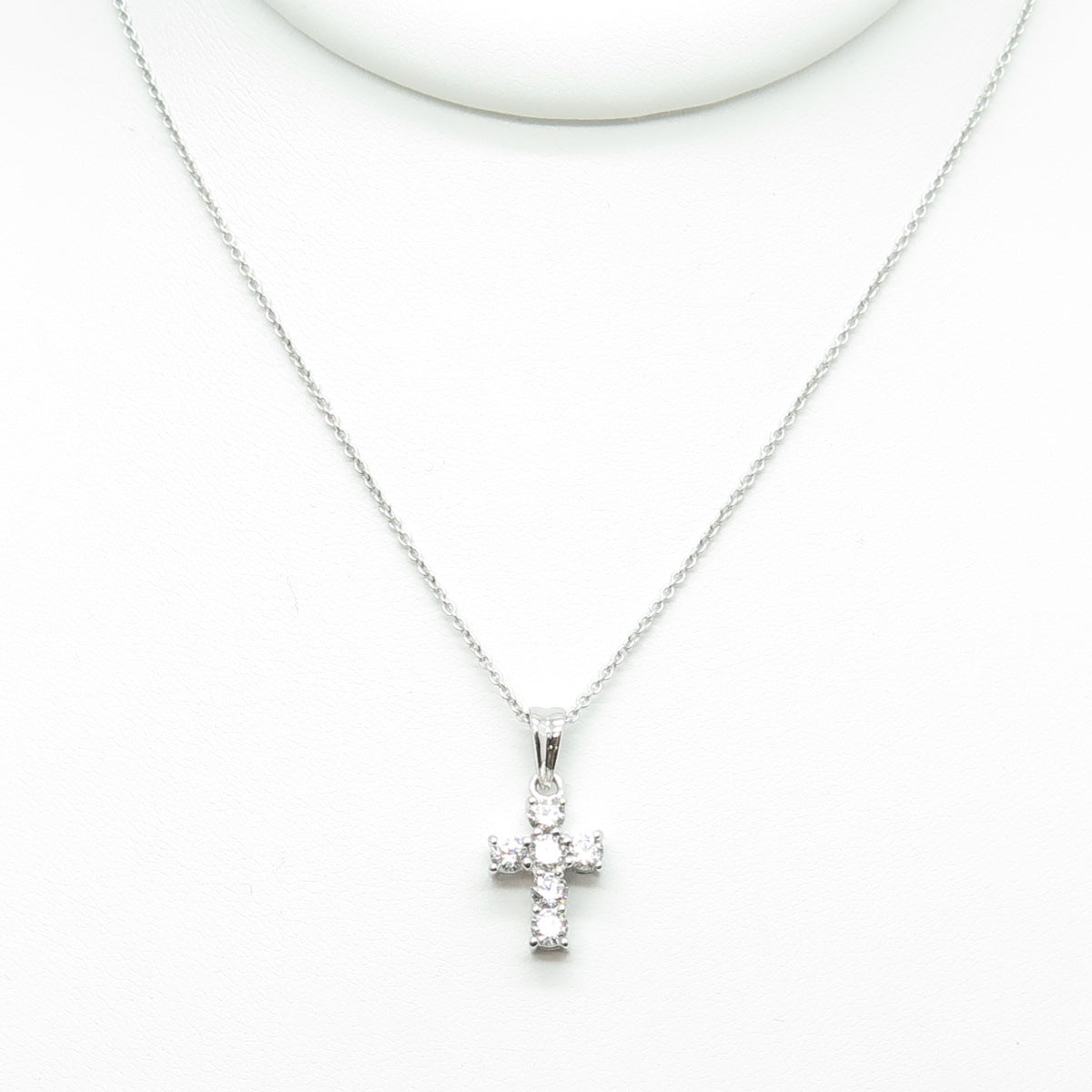 925 Sterling Silver Round-Cut Shaped C Z Cross Pendant Cable Chain Necklace 18"