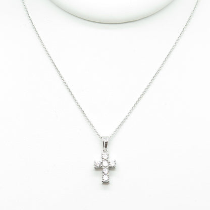 925 Sterling Silver Round-Cut Shaped C Z Cross Pendant Cable Chain Necklace 18"