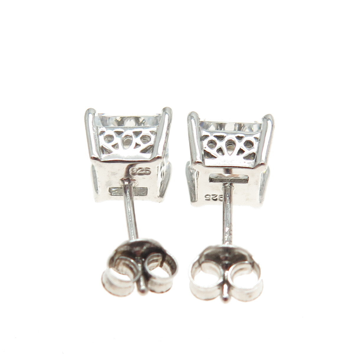 925 Sterling Silver Princess-Cut C Z Stud Earrings