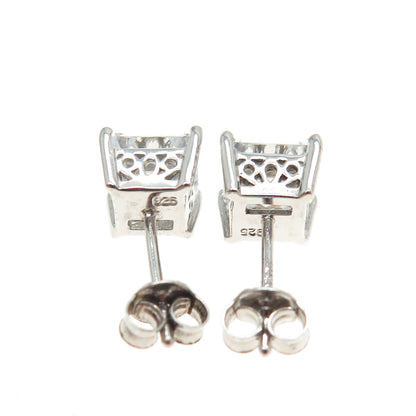 925 Sterling Silver Princess-Cut C Z Stud Earrings