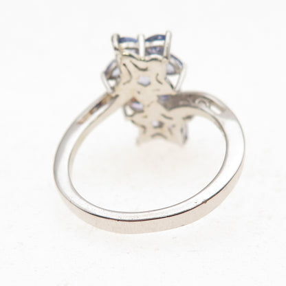 Chuck Clemency 925 Sterling Silver Real Tanzanite Floral Bypass Ring Size 8.25