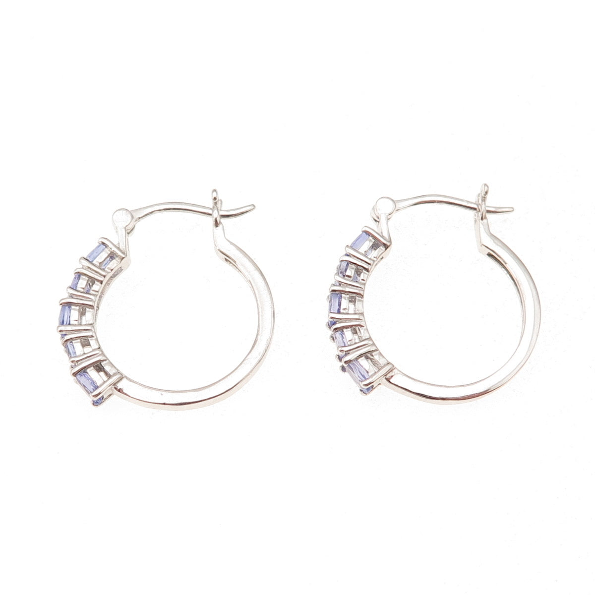 Chuck Clemency 925 Sterling Silver Real Oval & Round-Cut Tanzanite Hoop Earrings