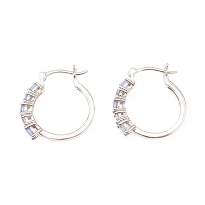 Chuck Clemency 925 Sterling Silver Real Oval & Round-Cut Tanzanite Hoop Earrings
