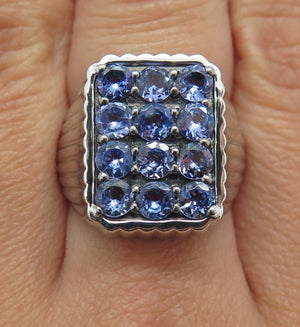 DSMK 925 Sterling Silver Real Round-Cut Tanzanite Cluster Ring Size 7.25