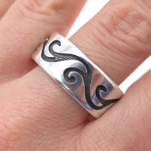 925 Sterling Silver Vintage Mexico Swirl Oxidized Band Ring Size 14