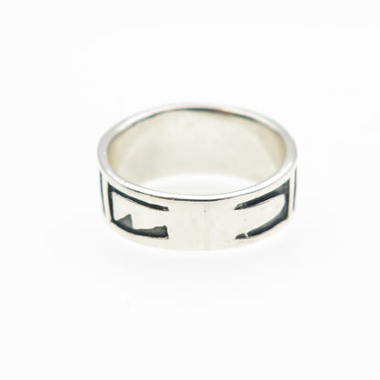 925 Sterling Silver Vintage Greek Maze Oxidized Band Ring Size 6