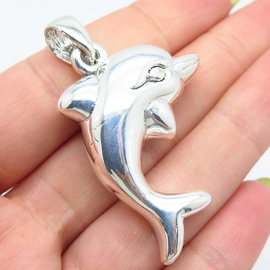 925 Sterling Silver Vintage Friendly Dolphin Pendant