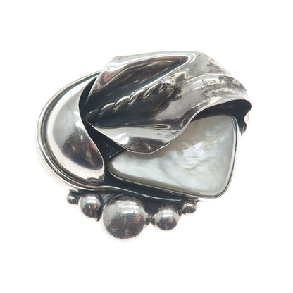 LARRY SANDOVAL Old Pawn 925 Sterling Silver Vintage MOP Calla Lily Pendant
