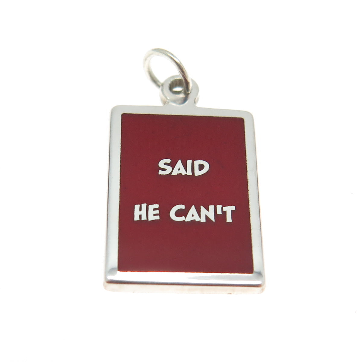 925 Sterling Silver Red Enamel "Said He Can't" Minimalist Charm Pendant