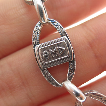 925 Sterling Silver Antique Delta Epsilon Phi Sorority Oval Link Bracelet 6.25"