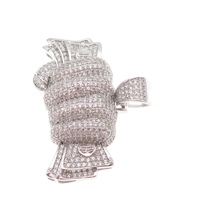 925 Sterling Silver Round-Cut C Z Fist Full of Cash Pendant