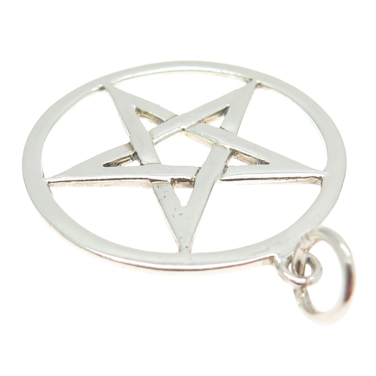 925 Sterling Silver Vintage Pentagram Round Pendant