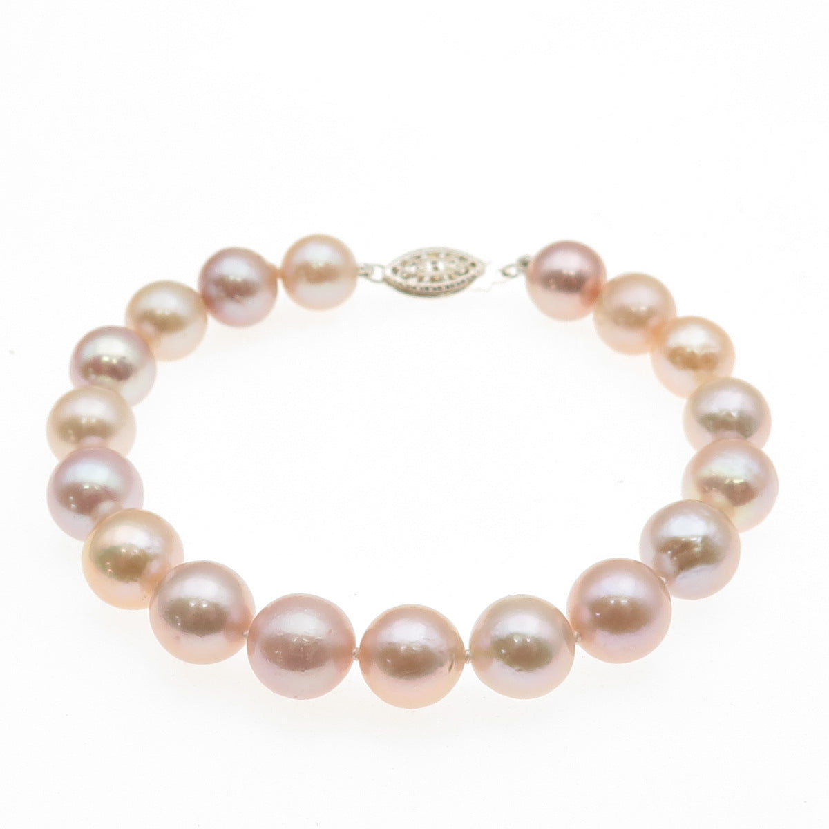 925 Sterling Silver Vintage Real Pearl Ball Beaded Link Bracelet 6.75"