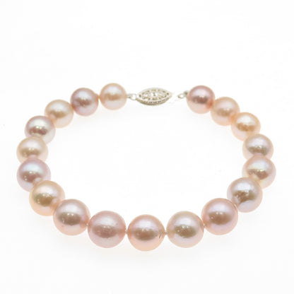 925 Sterling Silver Vintage Real Pearl Ball Beaded Link Bracelet 6.75"