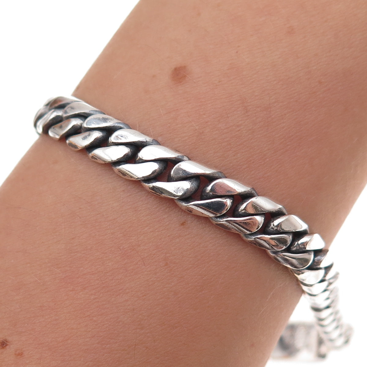 925 Sterling Silver Vintage Mexico Cuban Link Oxidized Bracelet 7"