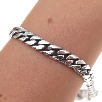 925 Sterling Silver Vintage Mexico Cuban Link Oxidized Bracelet 7"