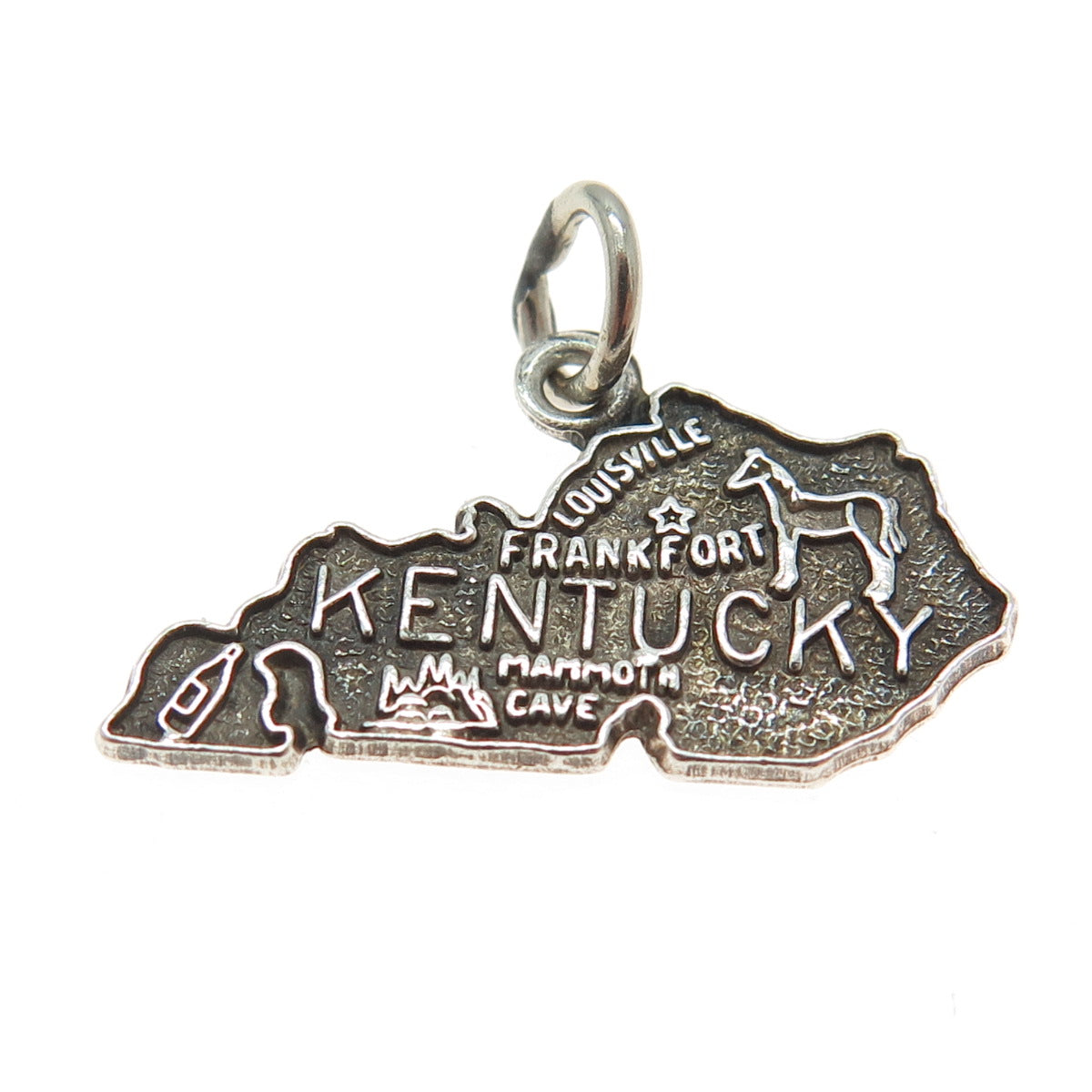 FRENCH & FRANKLIN 925 Sterling Silver Vintage Kentucky State Map Charm Pendant