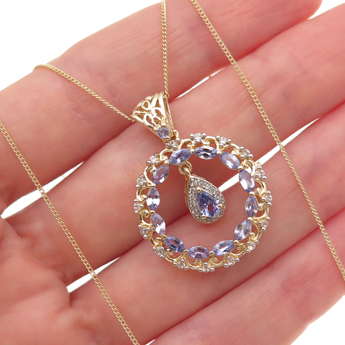 Chuck Clemency 925 Sterling Gold Plated Real Tanzanite Topaz Chain Necklace 20"