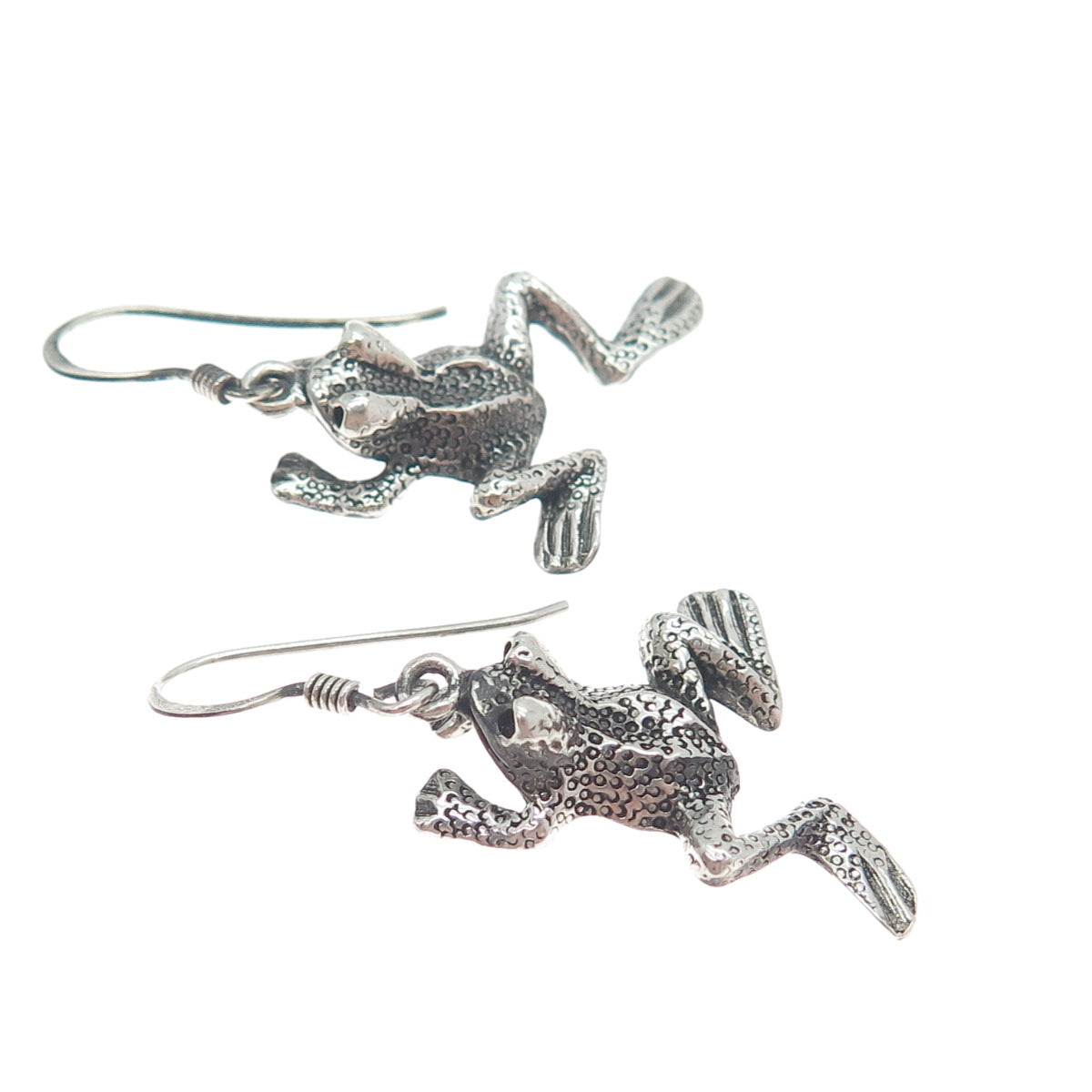 925 Sterling Silver Vintage Frog For Good Luck Oxidized Dangle Earrings