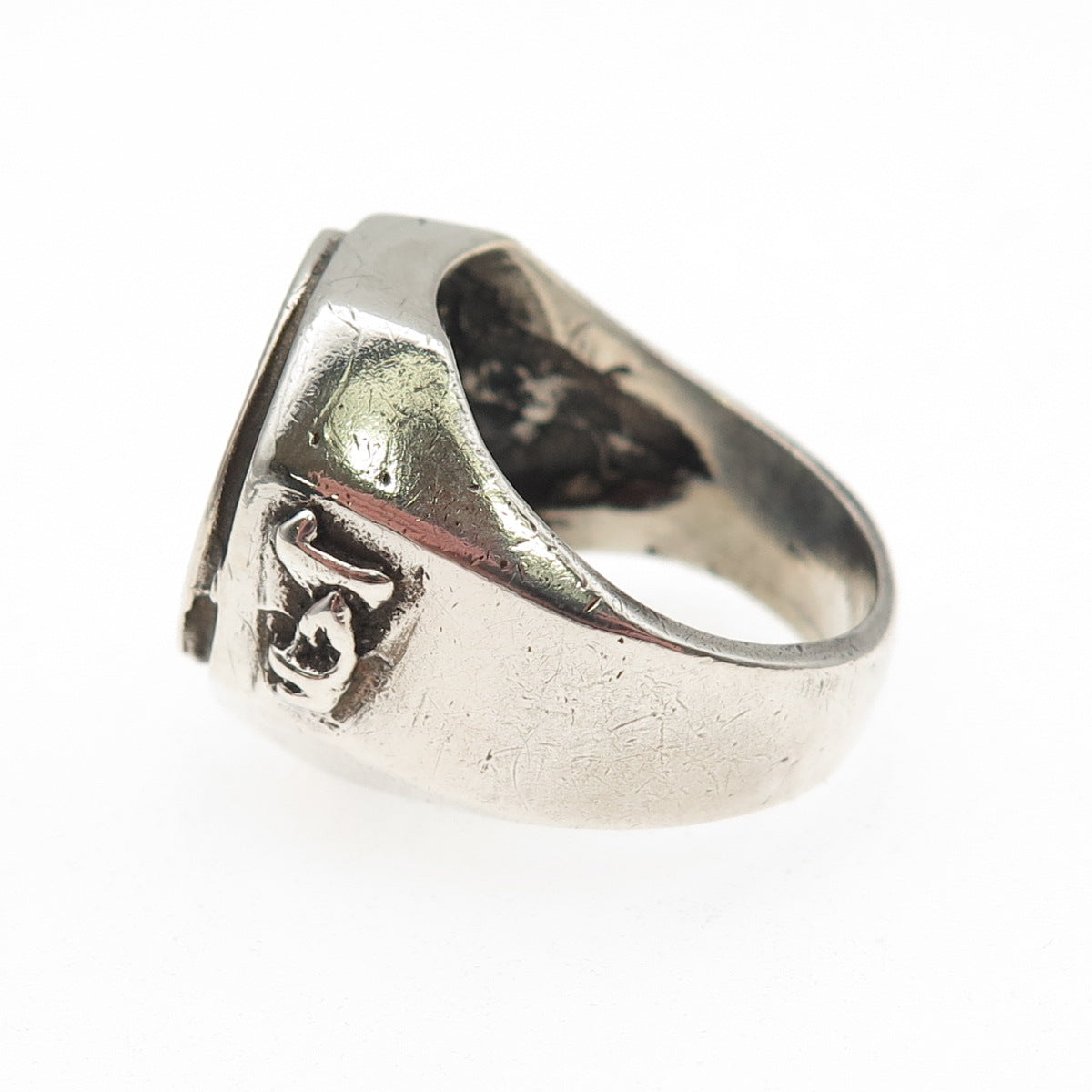 925 Sterling Silver Vintage Allah Islam Religious Oxidized Signet Ring Size 9