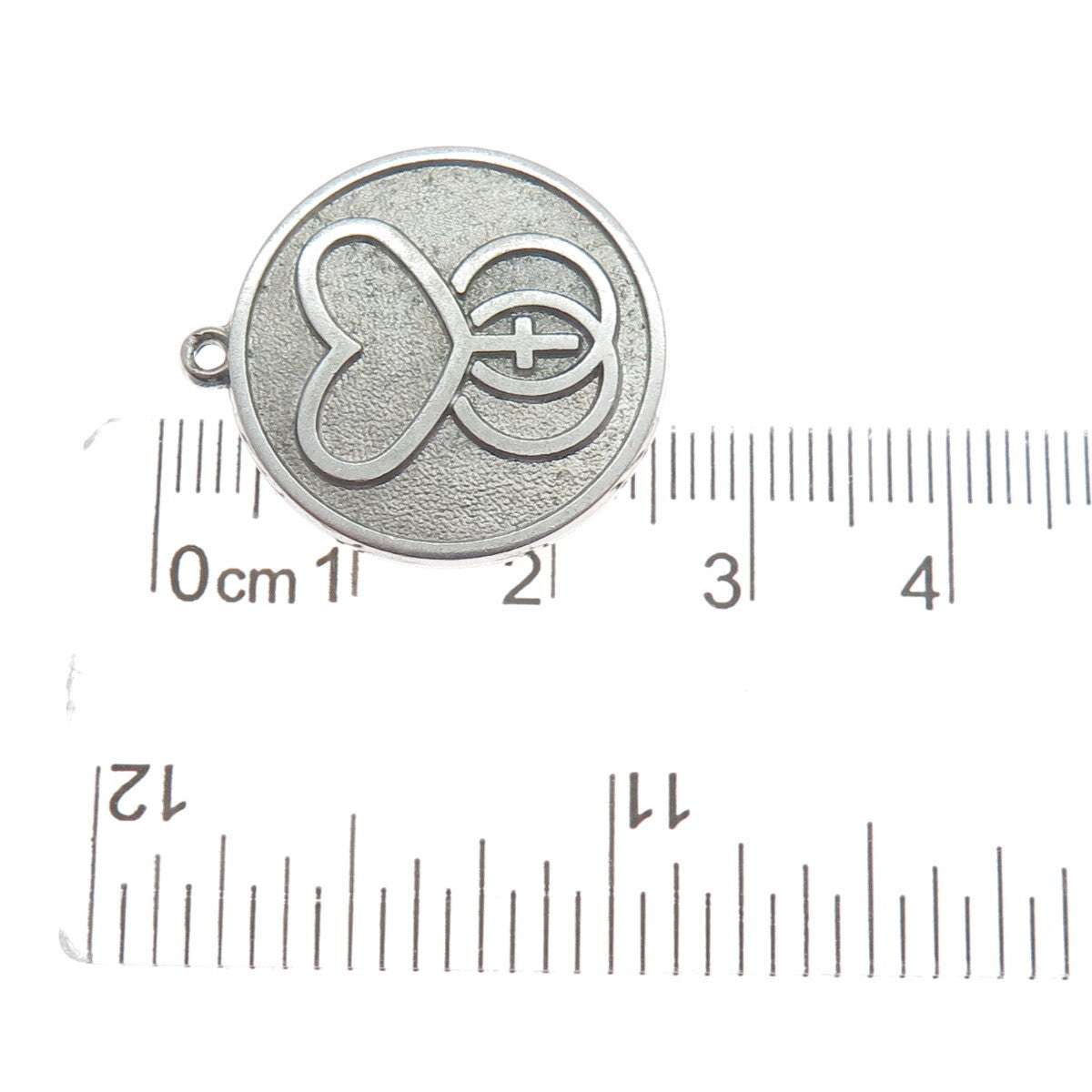 DIEGES & CLUST 925 Sterling Silver Vintage Heart & Cross Oxidized Round Pendant