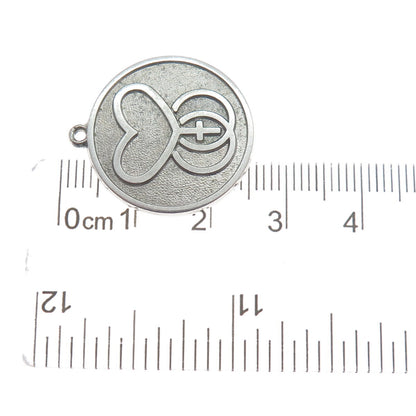DIEGES & CLUST 925 Sterling Silver Vintage Heart & Cross Oxidized Round Pendant