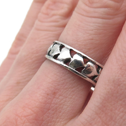 925 Sterling Silver Vintage Heart Oxidized Band Ring Size 9.25