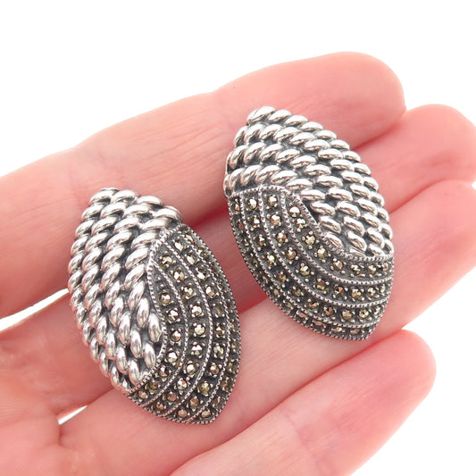 Judith Jack 925 Sterling Silver Vintage Real Marcasite Oxidized Earrings