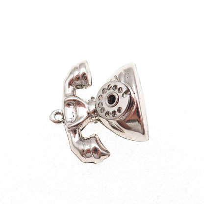 925 Sterling Silver Vintage Retro Rotary Phone 3D Charm Pendant
